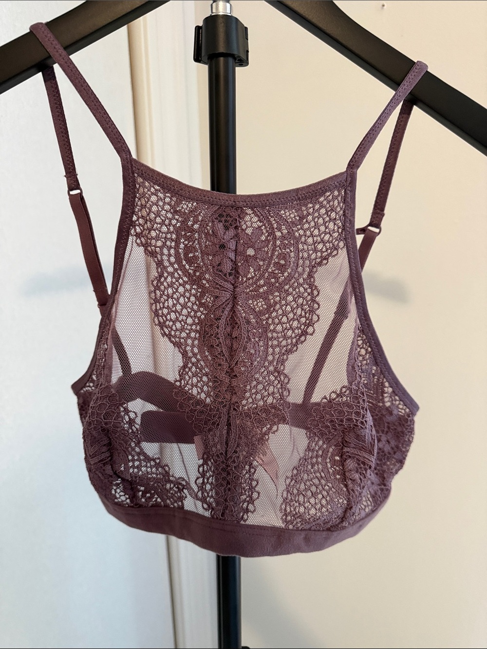Victoria's Secret High-Neck Lace Bralette in Mauve Plum